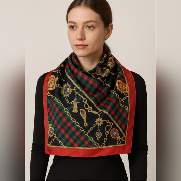 Tie Rack Art Of The Scarf Womens Square Scarf One Size Red Belt Print Italy - Picture 1 of 8